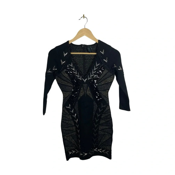 NWOT Marciano Tessa Beaded Embellished Bandage Dress in Black/Metallic Size XS - Picture 5 of 17